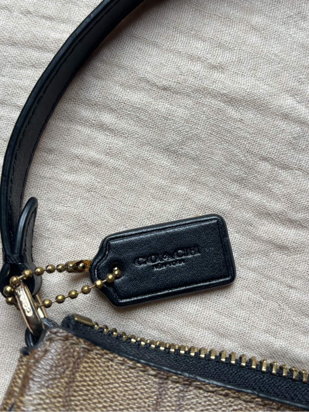 Coach Brown Signature Bee Print Shoulder Bag with Black Trim - Picture 9 of 16